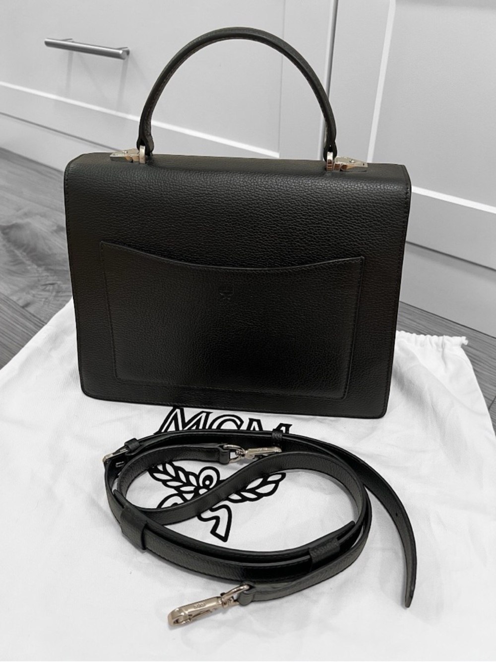 MCM Patricia Pocket Satchel in Black Grained Leather - Picture 2 of 10